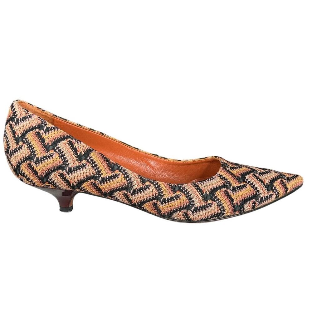 Missoni Women’s Multicolor Zigzag Woven Kitten Heel Pumps Size 38.5 US 8.5